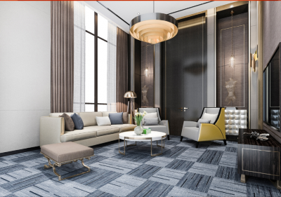 Ofis zemin kaplaması için antrasit renkli, akustik özellikli ithal karo halı uygulaması